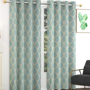 Floral Printed Design Eyelet Curtain for Home & Living Room,Pack of 2wn