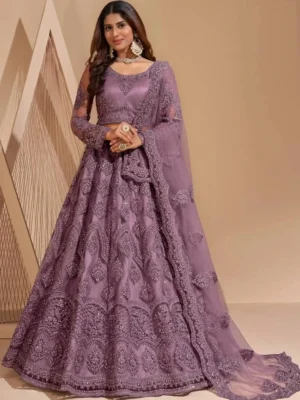 1 Embroidered Semi Stitched Lehenga Choli (Purple)