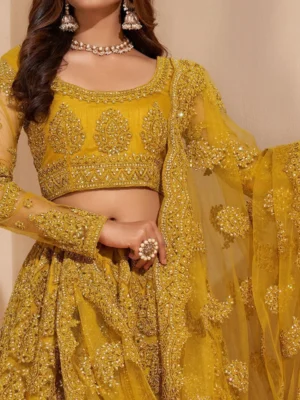 14 Embroidered Semi Stitched Lehenga Choli (Yellow)