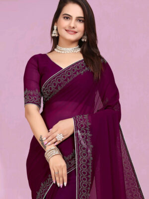 free-2-star-sheldrom-mart-unstitched-original-imahc6ad5vwfja6j Embellished Bollywood Georgette Saree (Purple)