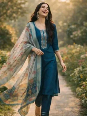 xxl-orriyo3-morpich-xxl-pratham-enterprise-original-imahhyfjwwhqhuhj Karuna Creation Embroidered Kurta, Trouser/Pant & Dupatta Set